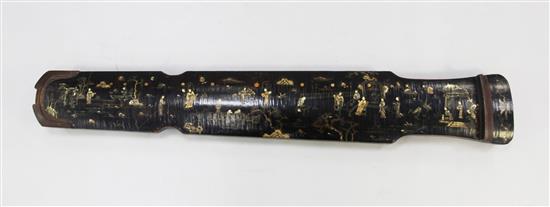 A Chinese gilt decorated black lacquer lute (qin), 19th century, 122cm